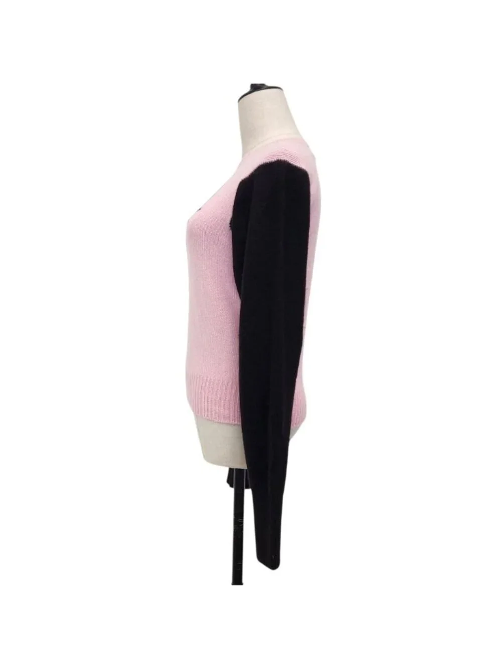 Chanel Vintage Camellia Ribbon CC Logo Cashmere Knit Sweater 38 Pink Black